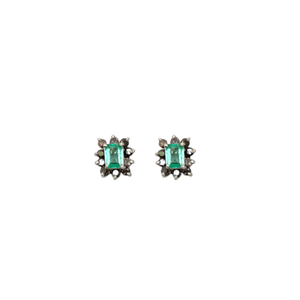 Emerald & Black Diamond Halo Stud